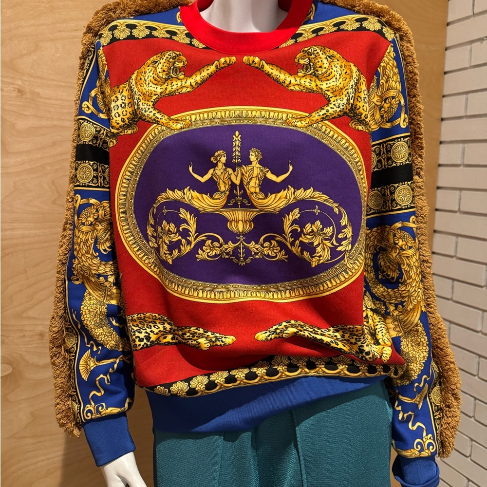 Versace Vibrant Red and Blue Sweater with ochre Accents